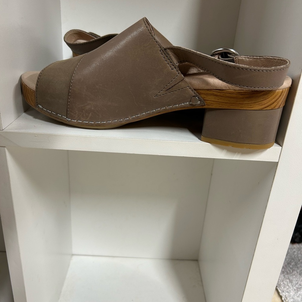 Dansko Brown Leather Mules with Wooden Block Heel